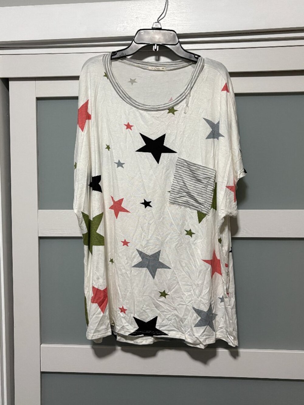 e.Luna Soft Women's Stars Print Pocket Blouse Shirt sz 2X S/S NEW